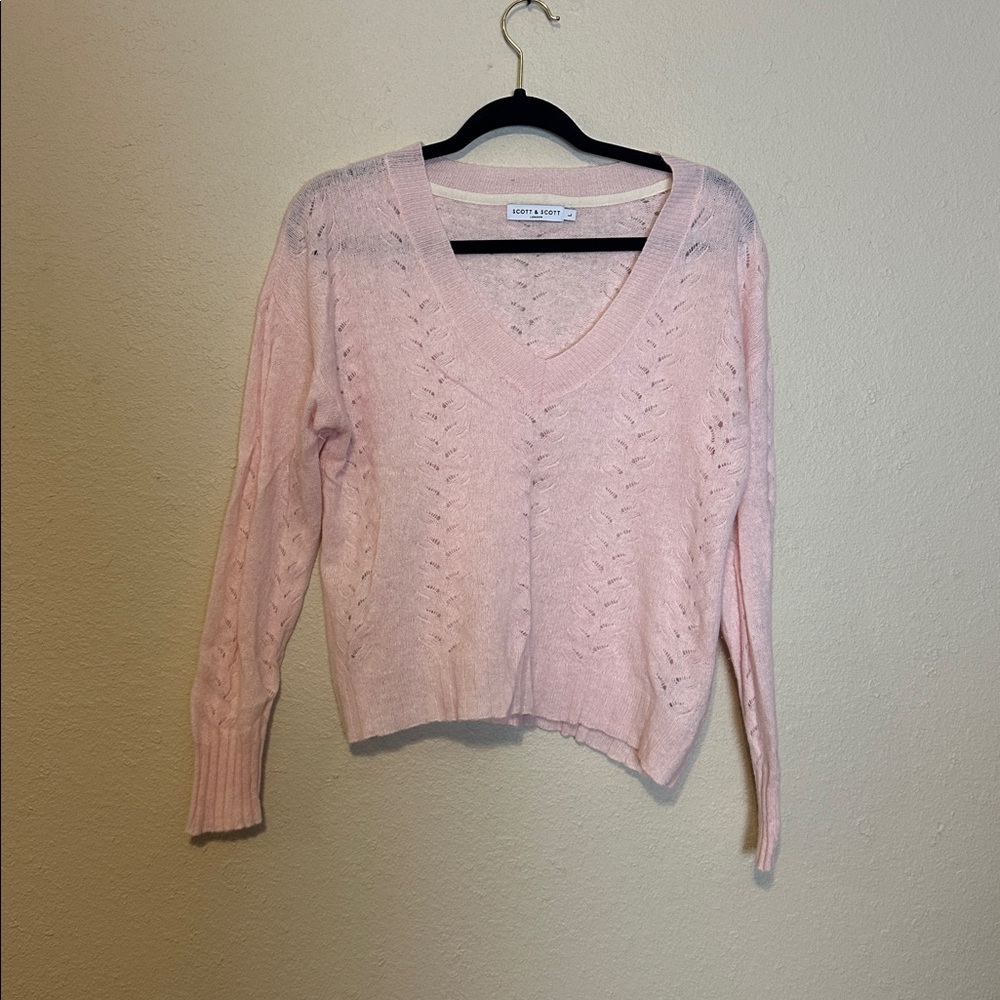 Scott & Scott London Cashmere Pink V Neck Sweater Size Large